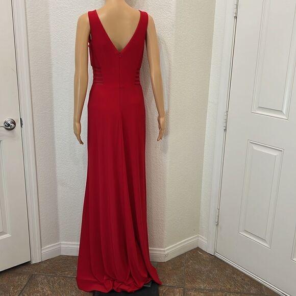 Morgan & Co Juniors Dress Red Formal Size 7 Sleeveless V Neck Sheer Mesh Maxi - Picture 6 of 9